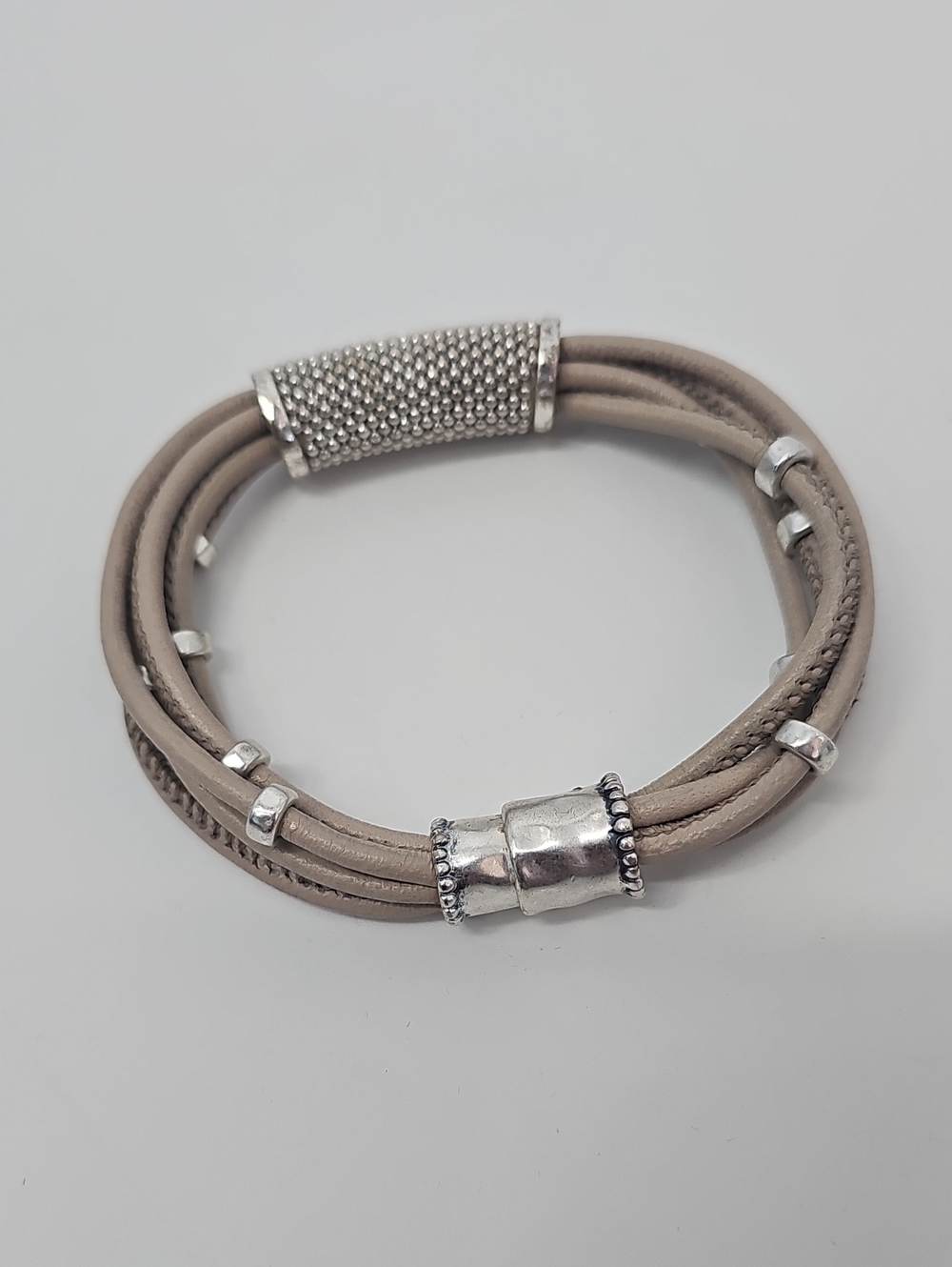 Chico's Taupe Faux Leather Rope Bracelet w Silver Accent & Magnet Clasp - Picture 4 of 6